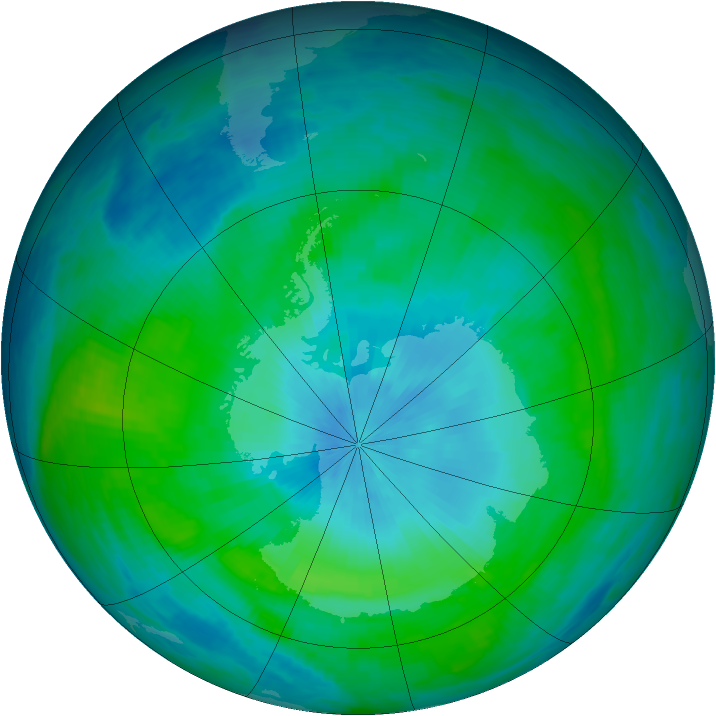 Antarctic ozone map for 16 February 1990